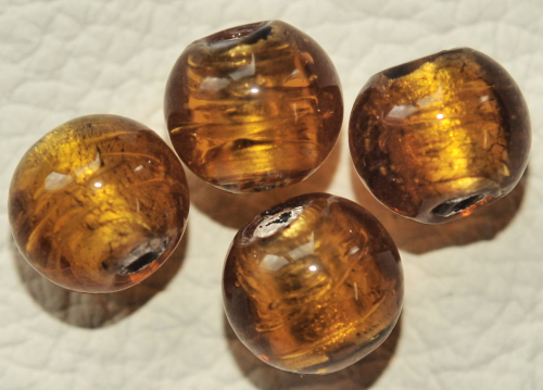 5 SILBERFOLIE GLASPERLEN 12 MM GOLD-BRAUN