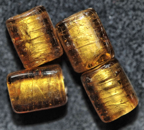 6 SILBERFOLIE GLASPERLEN RECHTECKE 12x8 MM GOLD-BRAUN